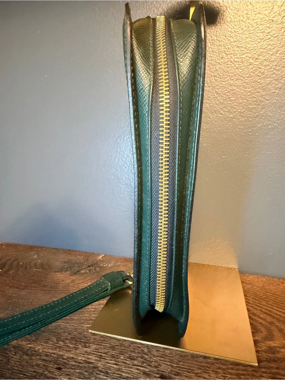 Louis Vuitton Vintage Green Textured Leather Toiletry Wristlet